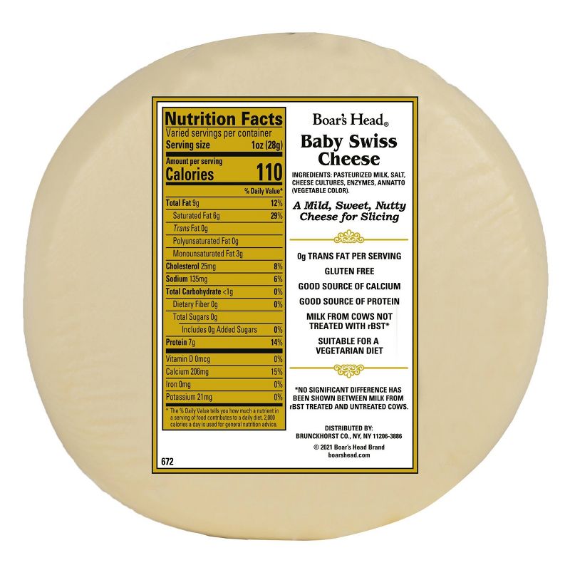 Boar&#39;s Head Baby Swiss Cheese - 5lbs - price per lb, 4 of 5
