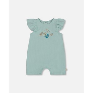 Deux par Deux Girl Organic Cotton Romper with Frills Light Blue - 1 of 3