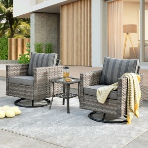XIZZI Patio Outdoor Swivel Rocking Chairs Set of 2 with Side Table, 3 Pieces PE Rattan Wicker Patio Bistro Set with 360 Degree Rotation Chairs - 1 of 4