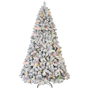 Flocked Artificial Christmas Tree with PVC Branches, Pine Cones, Colorful LED Lights, Fireproof Material, Hinged Foldable Design with Sturdy Base - 1 of 4