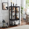 SpassWay 48"H Walnut Lighted Curio Cabinet with Mirror Back Adjustable Shelves Glass Doors Open Storage - 3 of 4