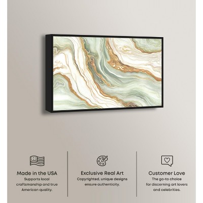 Green and Gold Abstract Canvas Wall Art with Black Frame, 31" x 21"