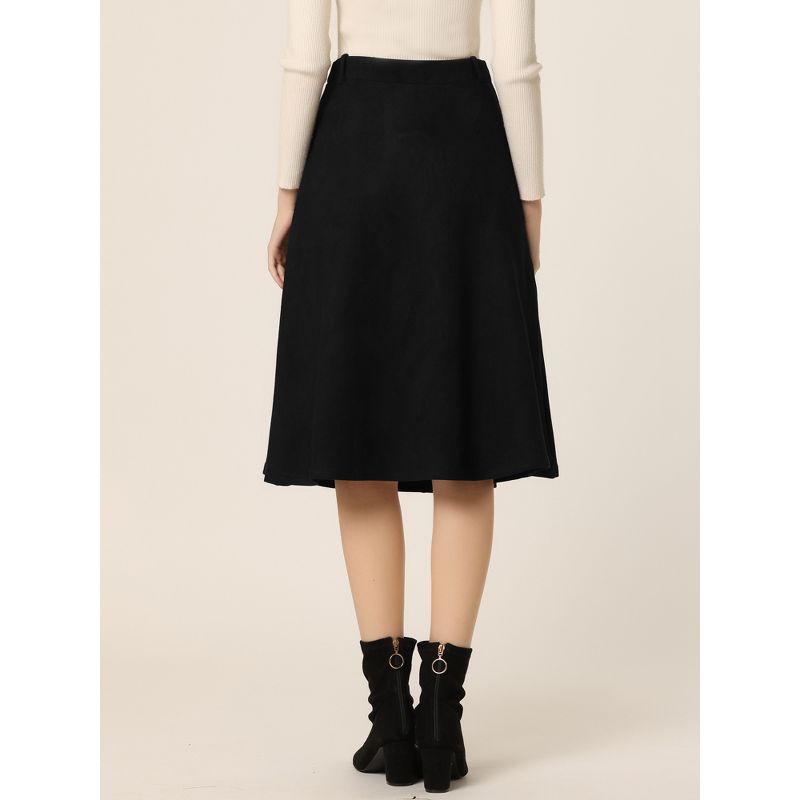 Allegra K Women's Casual Faux Suede Pockets Stretch A-line Midi Skirt with Belt, 4 of 7