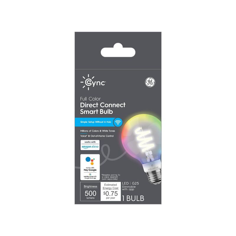 GE CYNC Smart Globe Light Bulb, Full Color, Bluetooth and Wi-Fi Enabled, 1 of 9