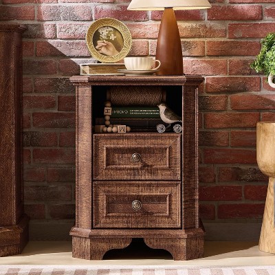 SinCiDo Nightstand with Charging Station & 2 Drawers, Farmhouse End Table, Wood Side Table for Bedroom, Living Room
