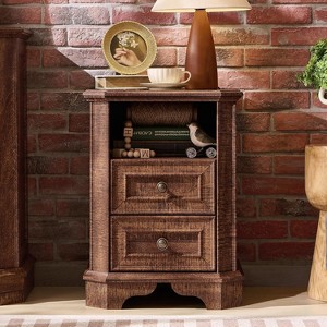 SinCiDo Nightstand with Charging Station & 2 Drawers, Farmhouse End Table, Wood Side Table for Bedroom, Living Room - 1 of 4