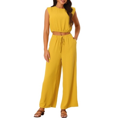 Allegra K Women's 2 Piece Outfits Short Sleeve Crop Top And High Waist Wide  Leg Long Pant Sets : Target