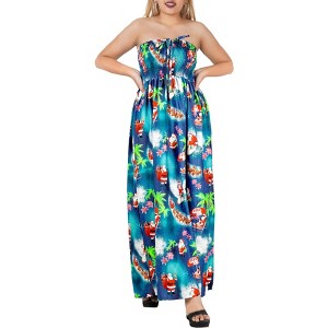 LA LEELA Women's A line Slit Smocked Maxi Casual Beach Dress Tube Top Evening Long Strapless Christmas Outfits for Women - 1 of 4