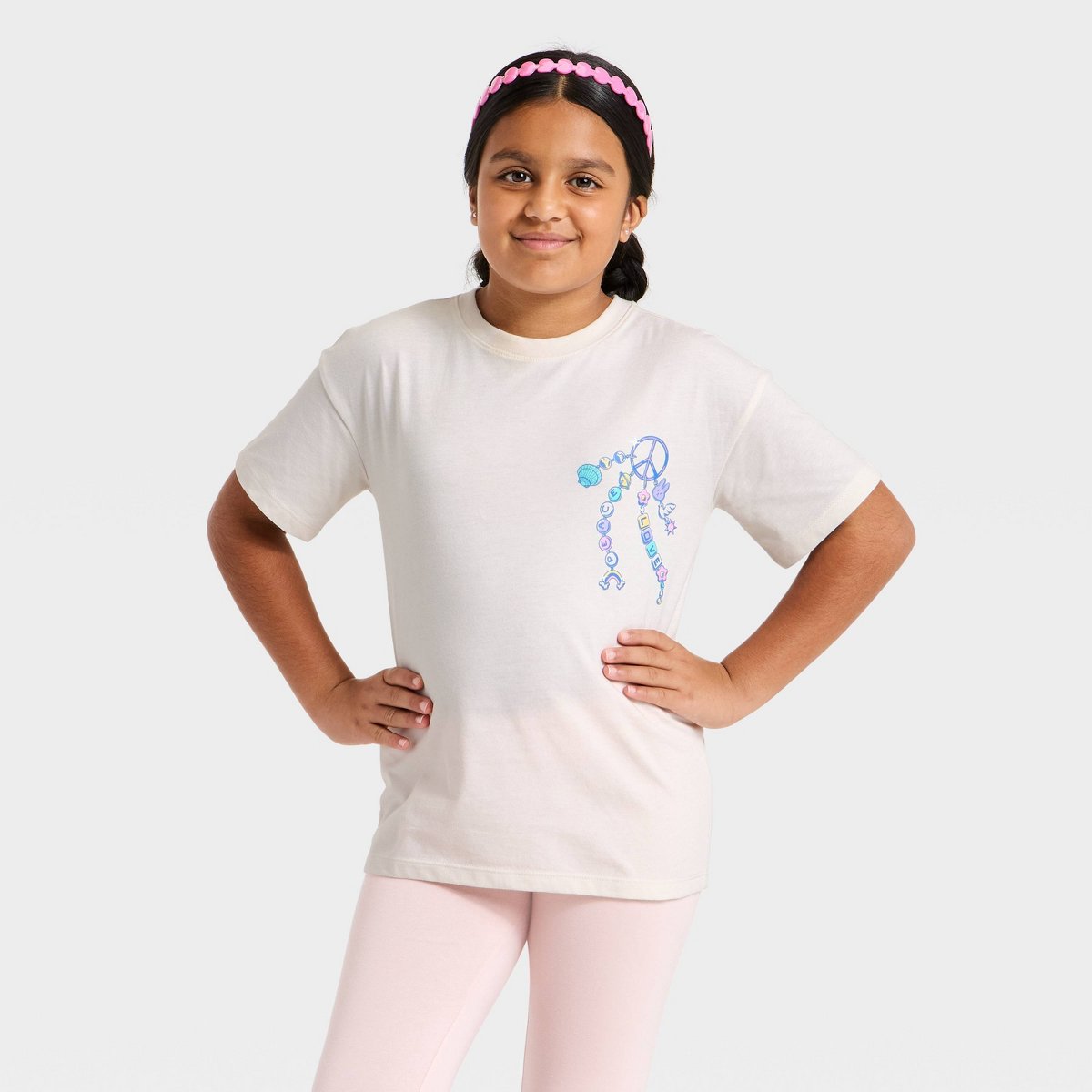 Детские Cat & Jack Girls' Short Sleeve Oversized 'Charm' Graphic T-Shirt - Cat & Jack™ Cream M — фото 3