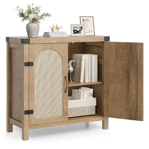 Rattan Buffet Cabinet with 2 Doors, Sideboard with Synthetic Rattan-Accent Doors and Adjustable Shelves, for Living Room/Dining Room/Hallway - 1 of 4