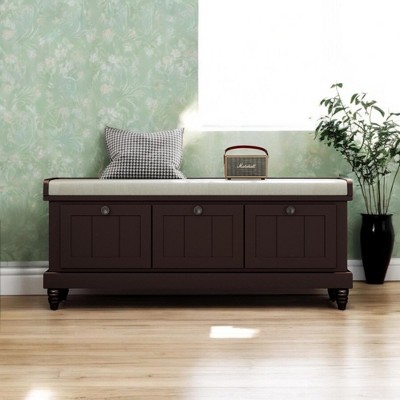 Alilang 44.00 inches Wooden Storage Bench with Cushioned Seat and Cabinet Doors-Espresso