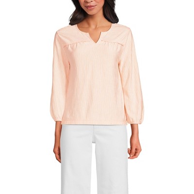 Lands' End Women's 3/4 Sleeve Slub Notch Neck Top