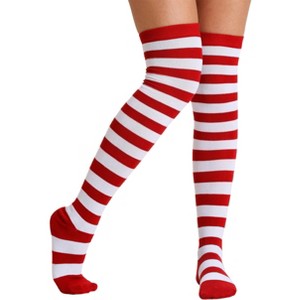 HalloweenCostumes.com One Size Fits Most Women Women's Red and White Striped Socks | Adult Festive and Fun Accessories, White/Red - 1 of 2