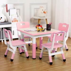 Kids Table and Chairs Set, Graffiti Desktop Plastic Children Art Table, Height Adjustable Toddler Table and Chair Set for Kids Ages 3-10 - 1 of 4
