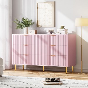 6 Drawer Dresser, Modern 6 Drawer Dresser for Bedroom with Gold Handle and Large Drawer, Wood Double Chest of Drawers and Storage Organizer - 1 of 4
