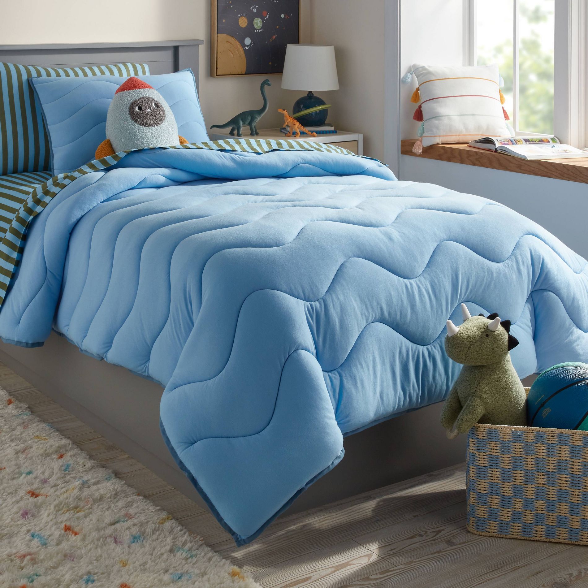 Twin Jersey Wave Kids' Comforter Set Blue - Pillowfort™