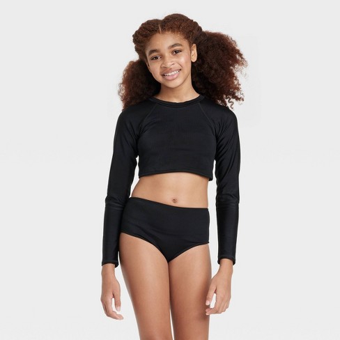 Girls' Long Sleeve Bikini Top - Art Class™ Black : Target