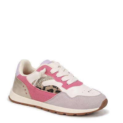 pink multi faux suede