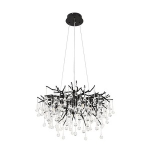 PAKOKULA Modern 10-Light Black Round Tree Branches Crystal Raindrop Chandelier - 1 of 4