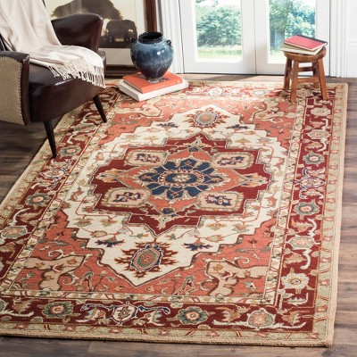 Red and Ivory Floral Hand-Knotted Wool Area Rug