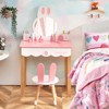 Infans Kids Vanity Set Rabbit Makeup Dressing Table Chair Set W/ Mirror Drawer Pink - 4 of 4