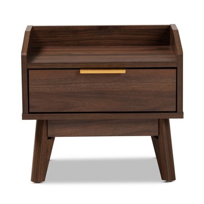 Mid-Century Lena Nightstand in Walnut Brown with Gold-Tone Handle