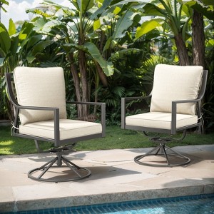 Buenhomino Patio Swivel Chairs Set of 2, Outdoor Dining Chairs High Back with Olefin Cushion, Metal Rocking Frame for Backyard Lawn Garden, Black - 1 of 4