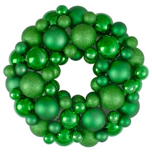 Northlight 3-Finish Shatterproof Ball Christmas Wreath - 13" - Green - Unlit - 1 of 3