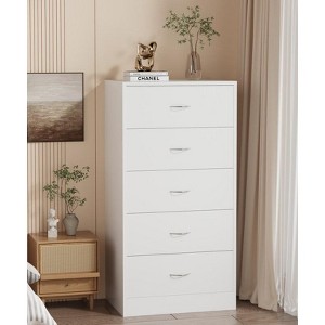 SUGIFT 5 Drawer Dresser, Modern Wood Chest of Drawers for Bedroom, White - 1 of 4
