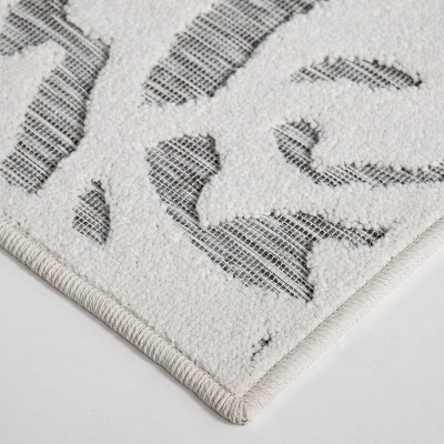 Natural Gray Damask Pattern Indoor Outdoor Runner Rug