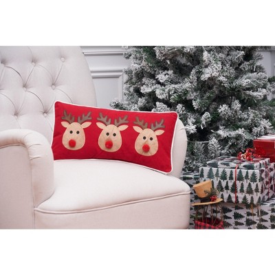 Reindeer Games Applique Christmas Holiday Throw Pillow