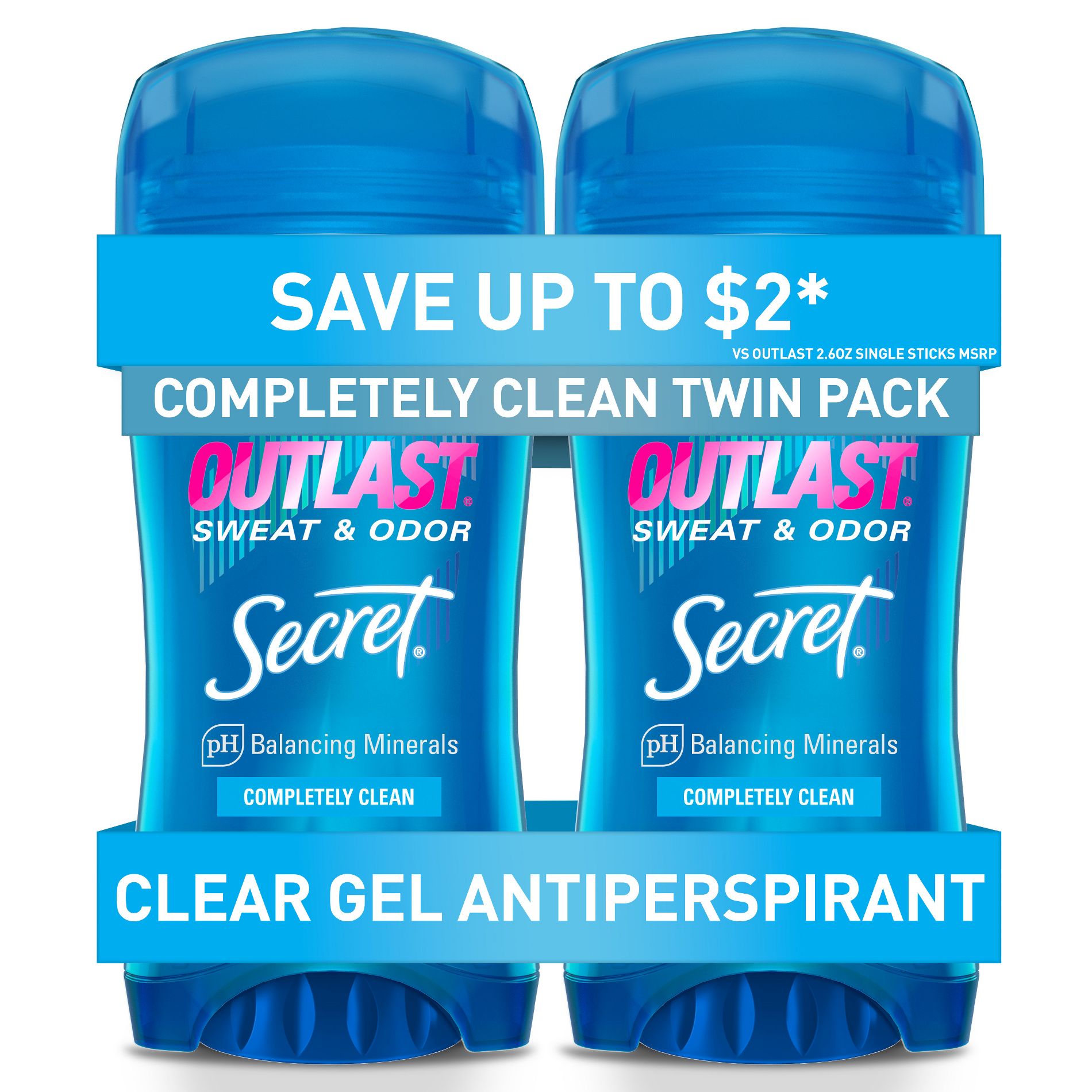 Secret Outlast Clear Gel Antiperspirant & Deodorant for Women - Completely Clean - 2.6oz/2pk