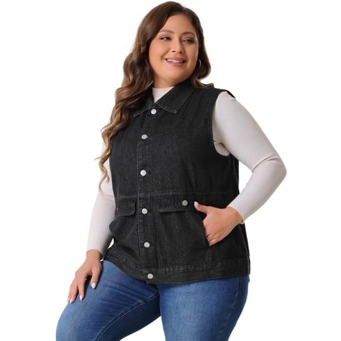 Agnes Orinda Women's Plus Size Oversized Button Down Sleeveless Waistcoat Shacket Denim Vests - image 1 of 4