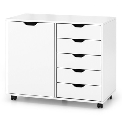 Tangkula 5-Drawer Modern Mobile Side Cabinet Lateral Filing Storage Chest with Wheels