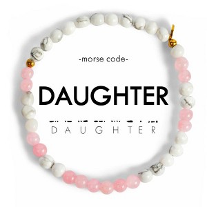 ETHIC GOODS Women's 4mm Morse Code Bracelet [DAUGHTER] - Mother of Pearl & Pink Rhodonite - 1 of 4