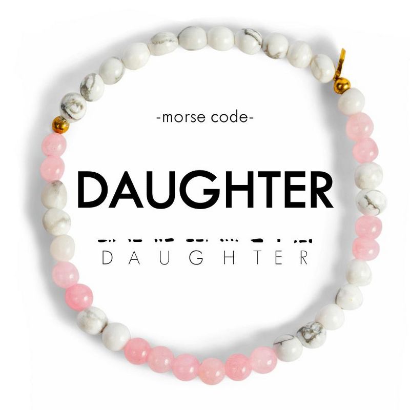 ETHIC GOODS Women's 4mm Morse Code Bracelet [DAUGHTER] - Mother of Pearl & Pink Rhodonite, 1 of 8