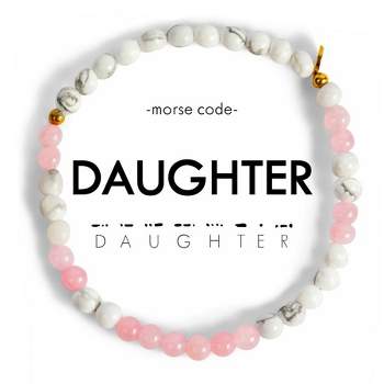 ETHIC GOODS Women's 4mm Morse Code Bracelet [DAUGHTER] - Mother of Pearl & Pink Rhodonite