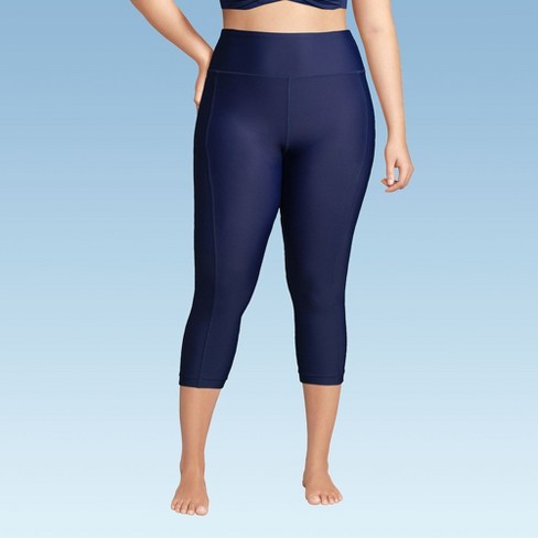 Lands End Women s Plus Size High Waisted Modest Swim Leggings With Upf 50 Sun Protection 1x Deep Sea Navy Target