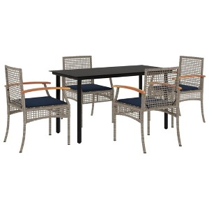 vidaXL 5 Piece Patio Dining Set with Cushions Gray Poly Rattan - 55.1" Table Length Round Leg 4 Items - 1 of 4
