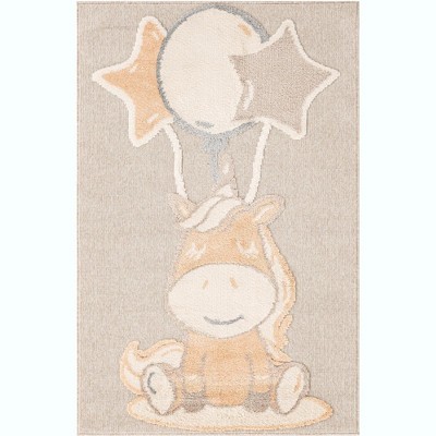 Gray and Peach Blossom Rectangular Floral Kids Rug, 4' x 6'