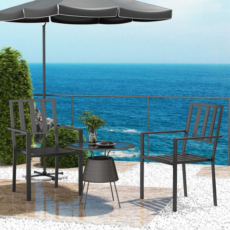 Outsunny Slatted Design Patio Dining Chairs, Set of 2 Stackable Garden Chairs, Black, 3 of 7