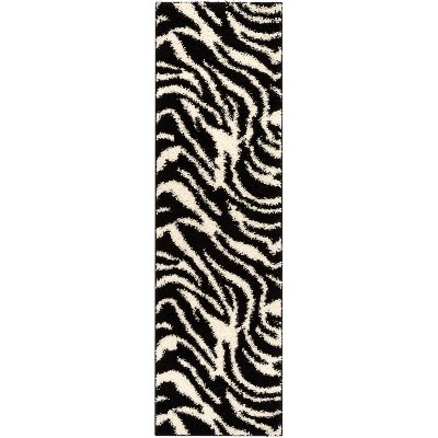 Simple Modern Rug in Black and White Zebra Stripe Leopard Chain Circle  Pattern Rug Polyester Washable Carpet for Bedroom - Clearhalo