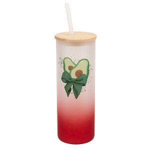 Elanze Designs 25 Ounce Frosted Glass Gradient Travel Tumbler With Straw and Wooden Lid, Avocado Red - 1 of 1