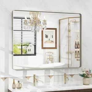 KIOTEE Rectangular Aluminum Alloy Framed and Tempered Glass Wall Bathroom Vanity Mirror in Matte Black - 1 of 4