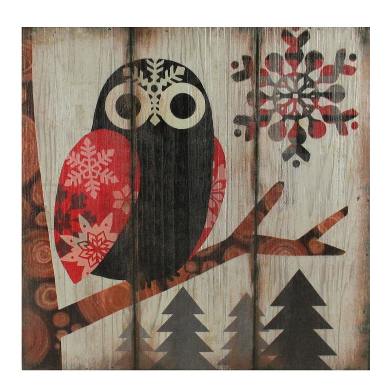 Raz Imports 13.75" Alpine Chic Wide - Eyed Owl in Woods with Snowflakes Wall Art Plaque, 1 of 3