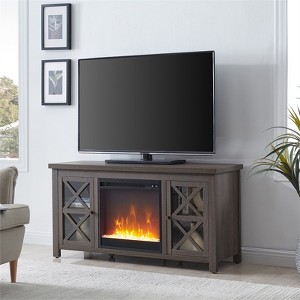 47.75 in. Alder Brown TV Stand with Crystal Fireplace Insert - Henn&Hart - 1 of 4