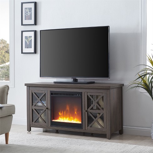 47.75 In. Alder Brown Tv Stand With Crystal Fireplace Insert - Hennu0026hart :  Target