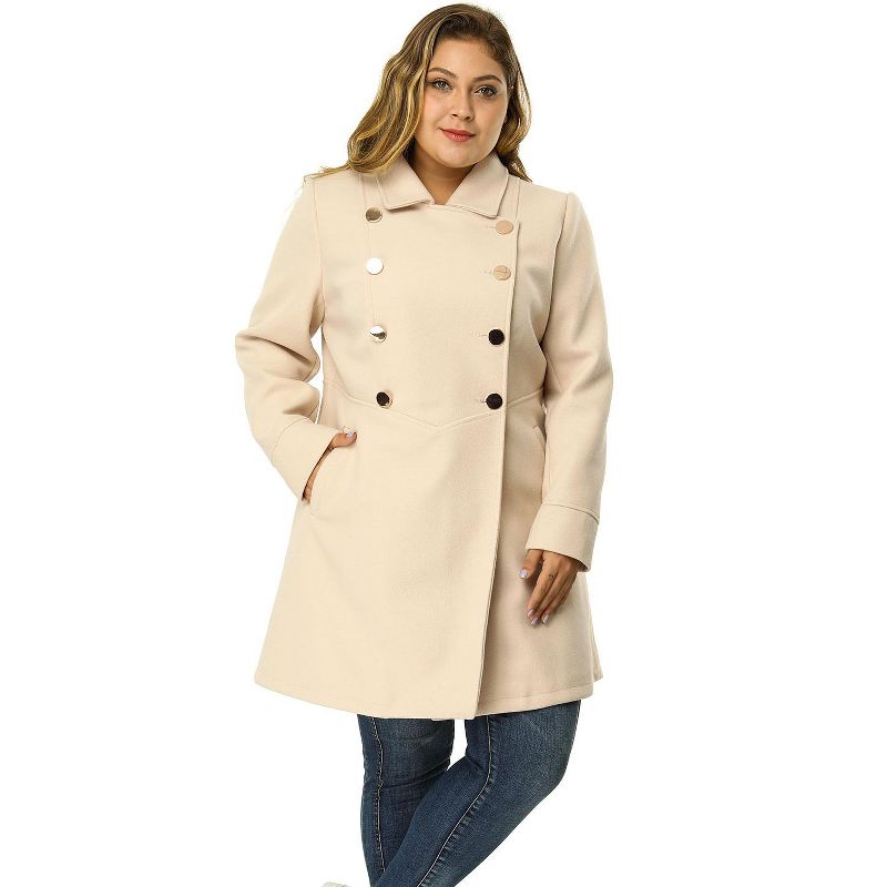 Agnes Orinda Women's Plus Size Winter Fashion Double Breasted Warm Lapel Pockets Overcoats, 3 of 8