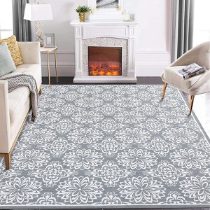Machine Washable 8x10 Area Rug Modern Non Slip Non Shedding Rug Floral Low Pile Foldable Rugs - 1 of 4