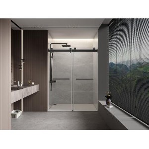 Zevemomo 56-60'' W x 76 '' H Shower Doors, Frameless Double Sliding , Walk in with 3/8" (10 mm) Tempered Glass, Stainless Steel Handles, Matte Black - 1 of 4